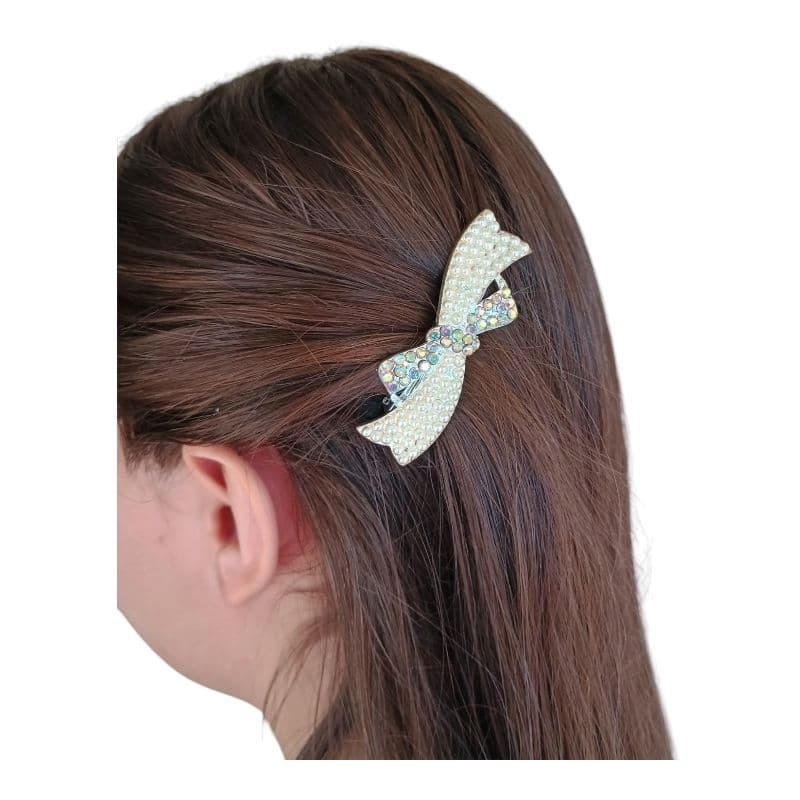 Presilha de cabelo laço com pérola e strass