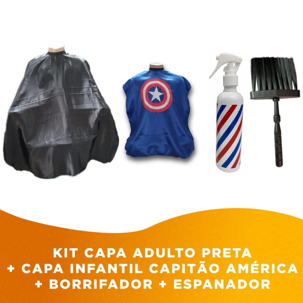 Capa Adulto Lisa de Cetim + Capa Infantil Estampada + Borrifador Pole Listrado + Espanador