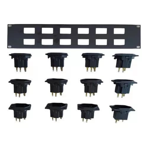 Kit 12 Tomadas De Painel Fêmea 3 Polos + Régua P/ 12 Tomadas