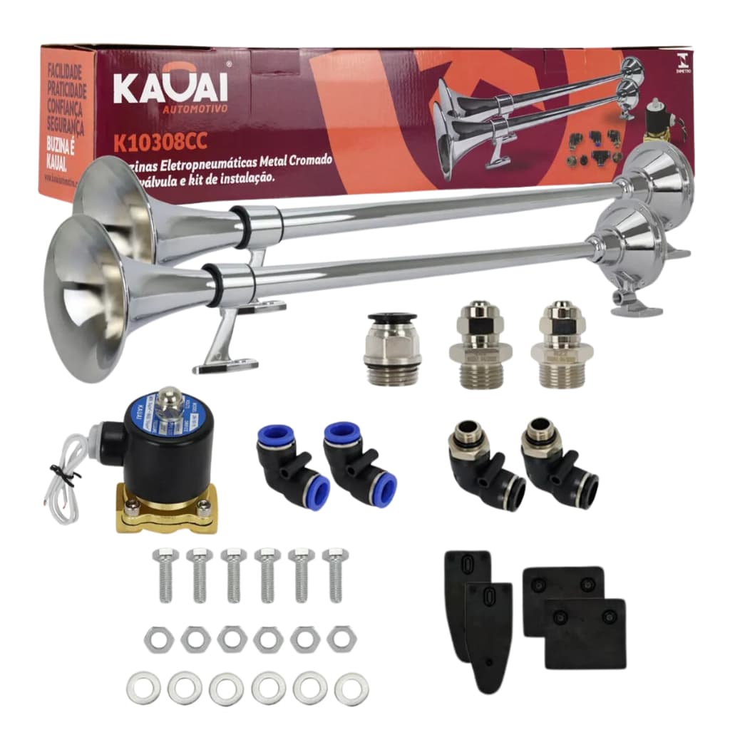 Buzina Maritima  24V e 12v 74cm Válvulas Conexões Para Caminhão Lancha Barco Jeep Completo Cromada