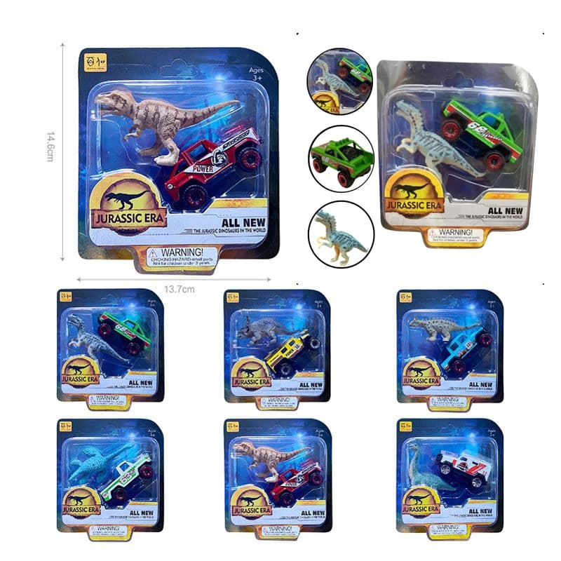 Kit 12  Carrinhos Dinossauros Jurasic Era Miniaturas Carro e Boneco Dino Colecionáveis