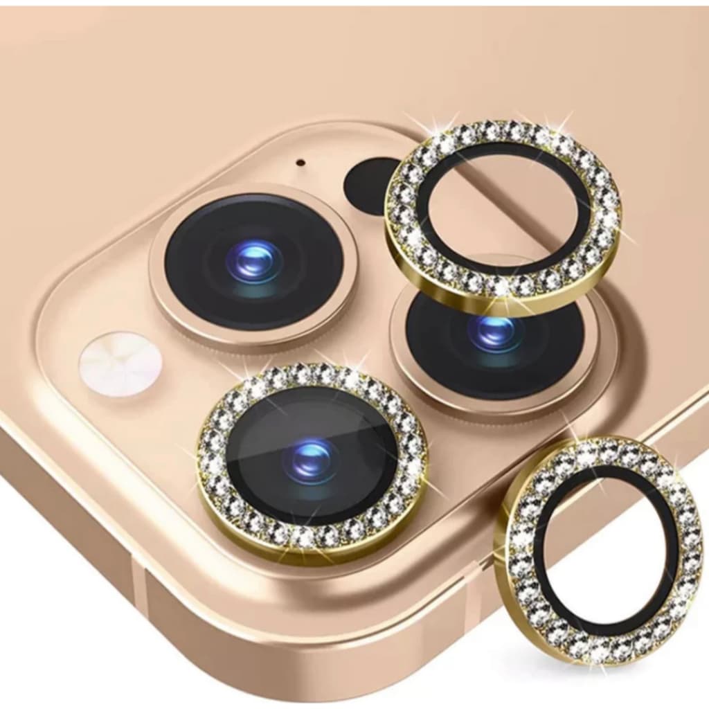 Kit 3 unidades Películas para câmera iPhone Anel metálico glitter strass 16 Pro Max/15 Pro Max/14 Pro Max/13 Pro Max/12