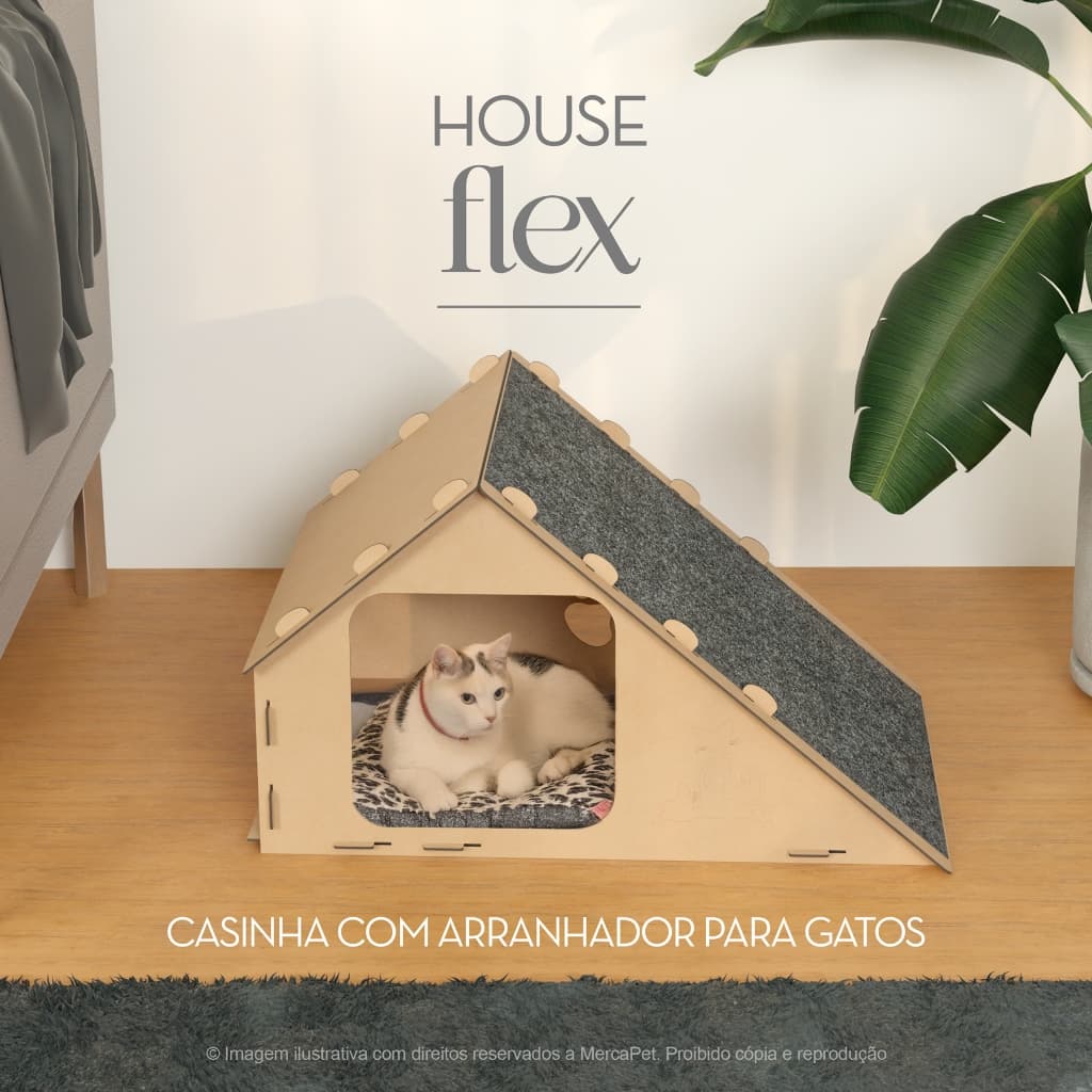 Toca Gato Casa Casinha Desmontável com Rampa e Arranhador – House Flex Premium