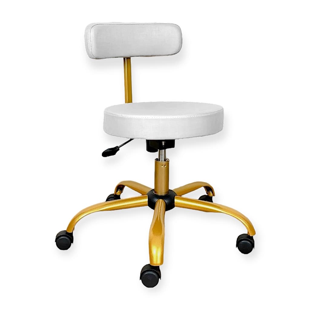 Cadeira Mocho Slim para Clinicas de Estética -  Base Giratória Dourada com Regulagem de Altura