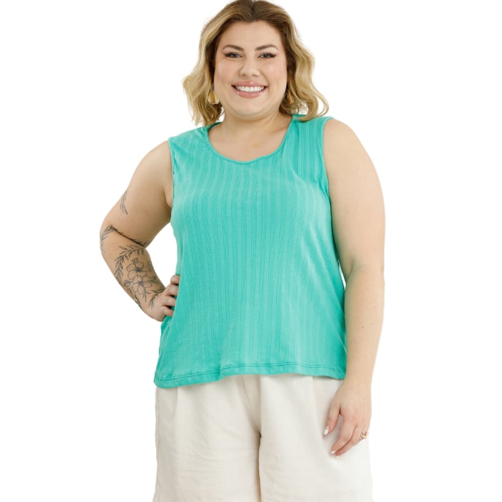 Blusa Regata Casual Plus Size Tendência Feminina Ribana Canelada Fina Fresca e Leve 3055A