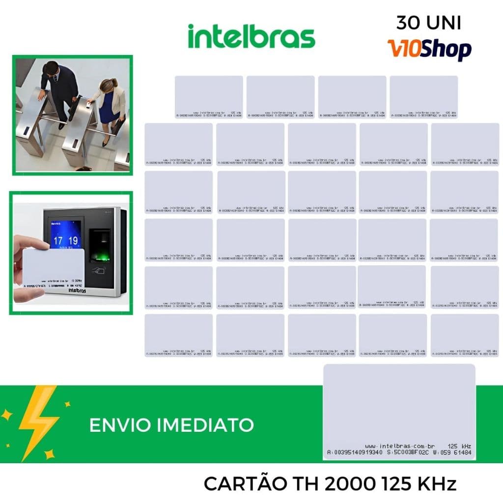 Kit 30 Cartão Proximidade Rfid 125 Khz Th 2000 Intelbras Abertura Fechadura Controle Acesso e Ponto