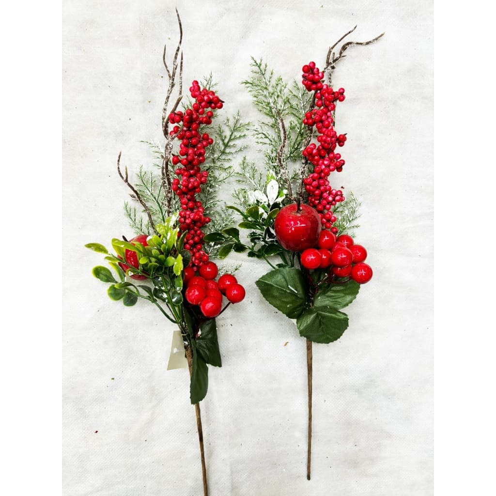 Azevinho / Enfeite Natalino Haste Galho Berries maçã 28cm