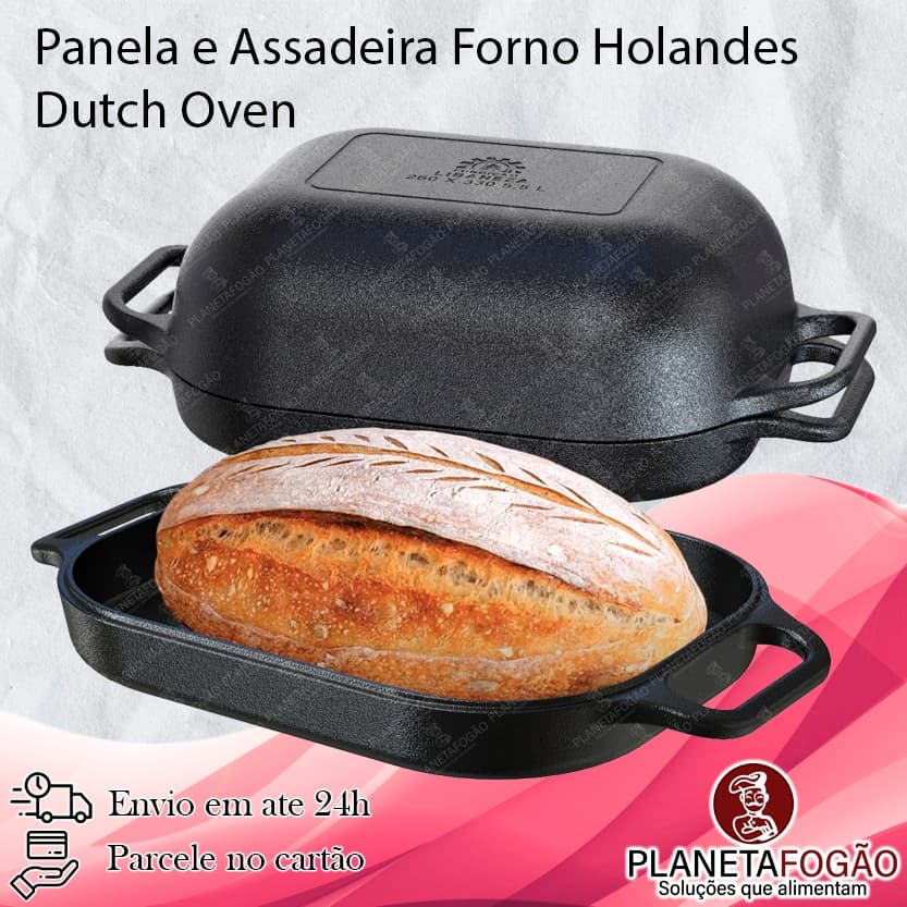 Panela e Assadeira para Pão e Assados Levain Forno Holandes Ferro Fundido Multiuso