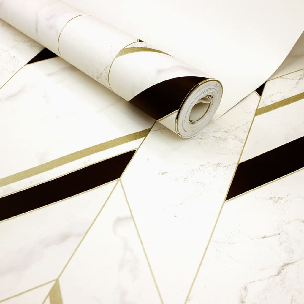 Papel de Parede Geométrico Preto e Dourado Com Cola
