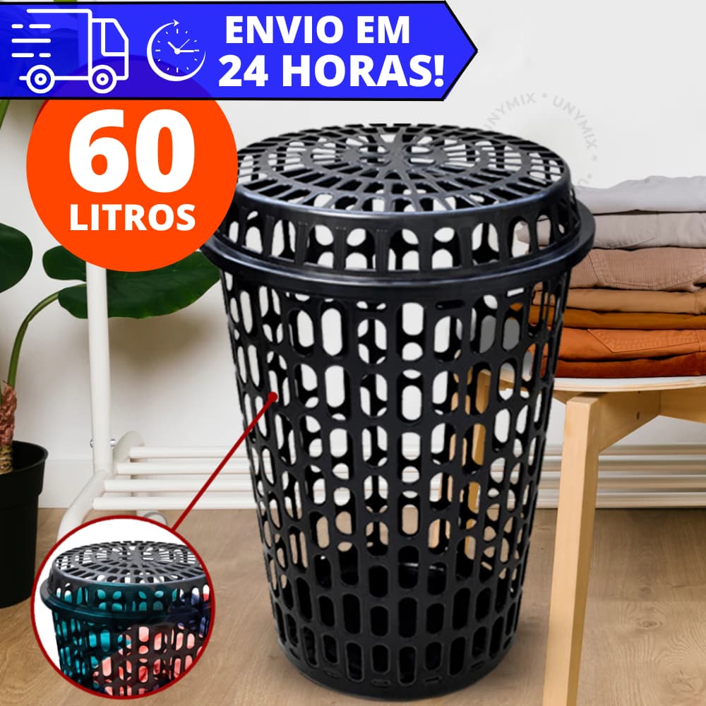 Cesto Telado com Tampa para Roupas REFORÇADO Kit 2 e 1 Unidades - Capacidade de 60 Litros