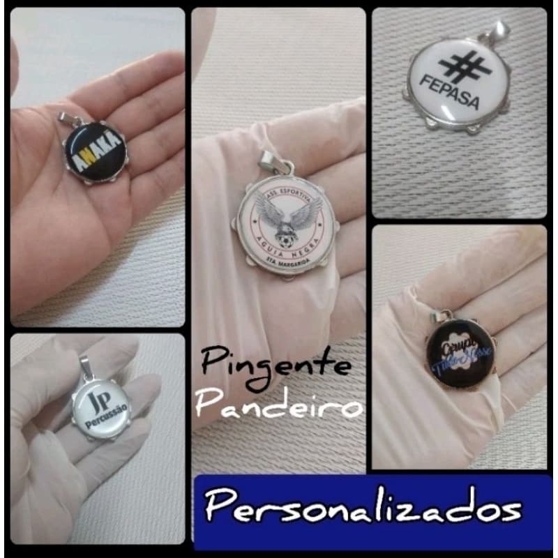 Pingente PANDEIRO + Personalização +Caixinha de Presente