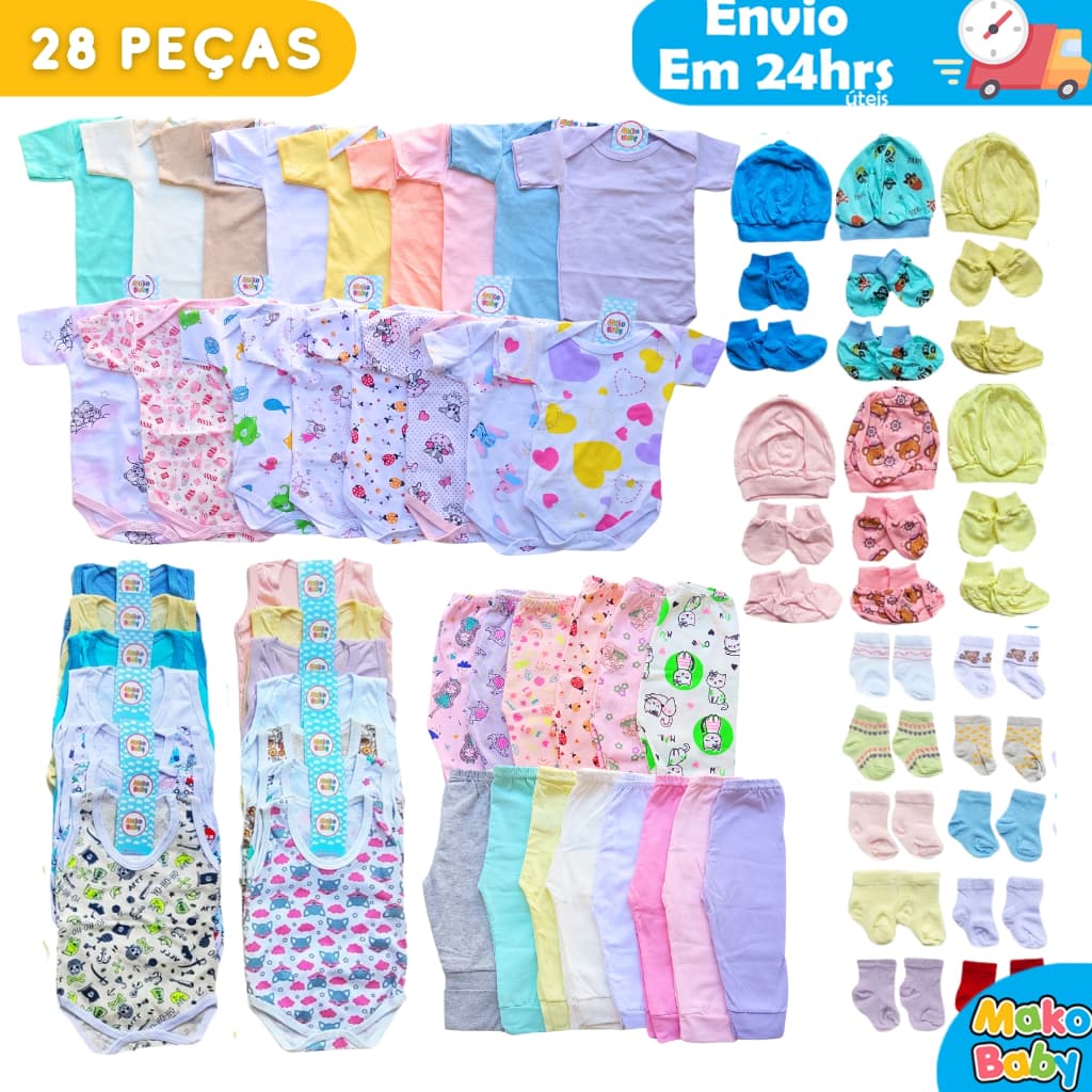 Kit 28 peças Maternidade Roupas de bebê Enxoval Menino ou Menina Preço Promocional