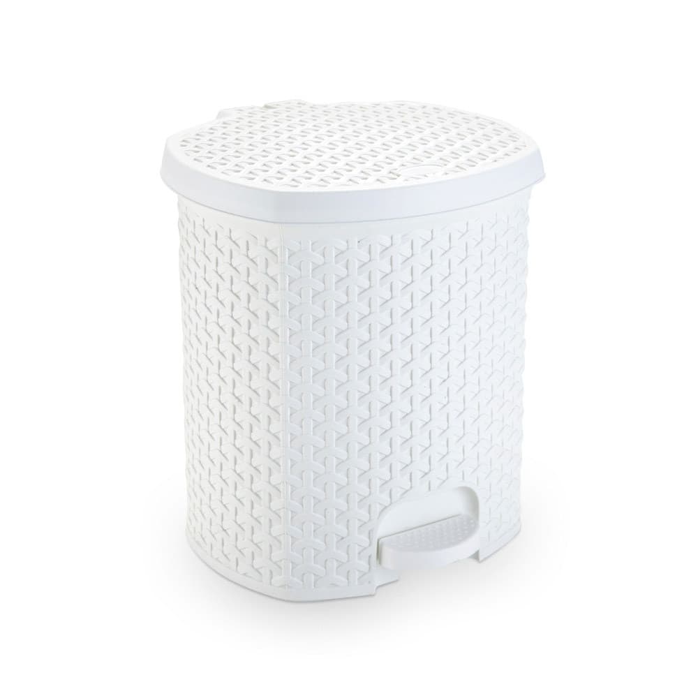 Cesto Lixeira 6 Litros C Pedal Rattan Branco Banheiro Quarto