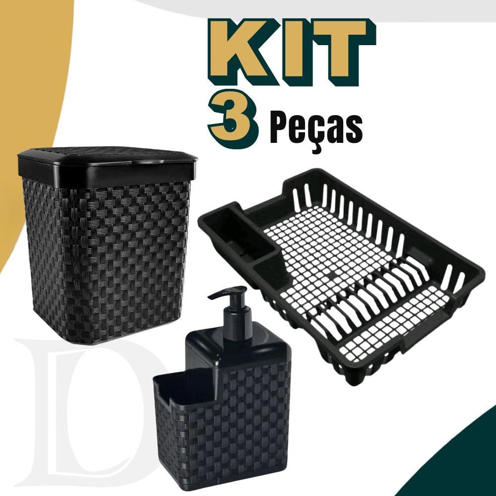 Kit Lixeira 5 Litros + Porta Detergente + Escorredor Louça
