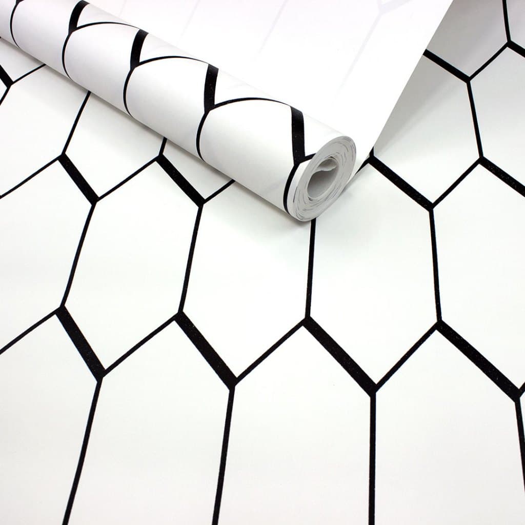 Papel de Parede Geométrico Branco e Preto Com Cola Inclusa