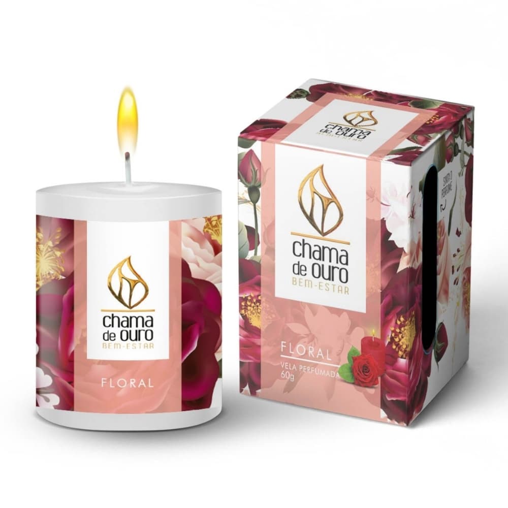 Vela Floral Longa Duração Aromática Decorativa Chama de Ouro 60g