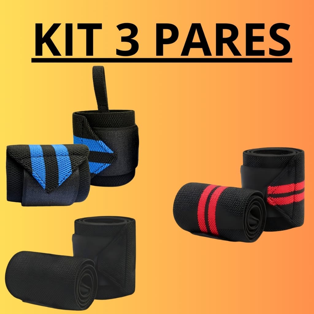 KIT 3 Pares Munhequeira Ortopédica Premium Crossfit e Academia Exercicio Mao Atacado