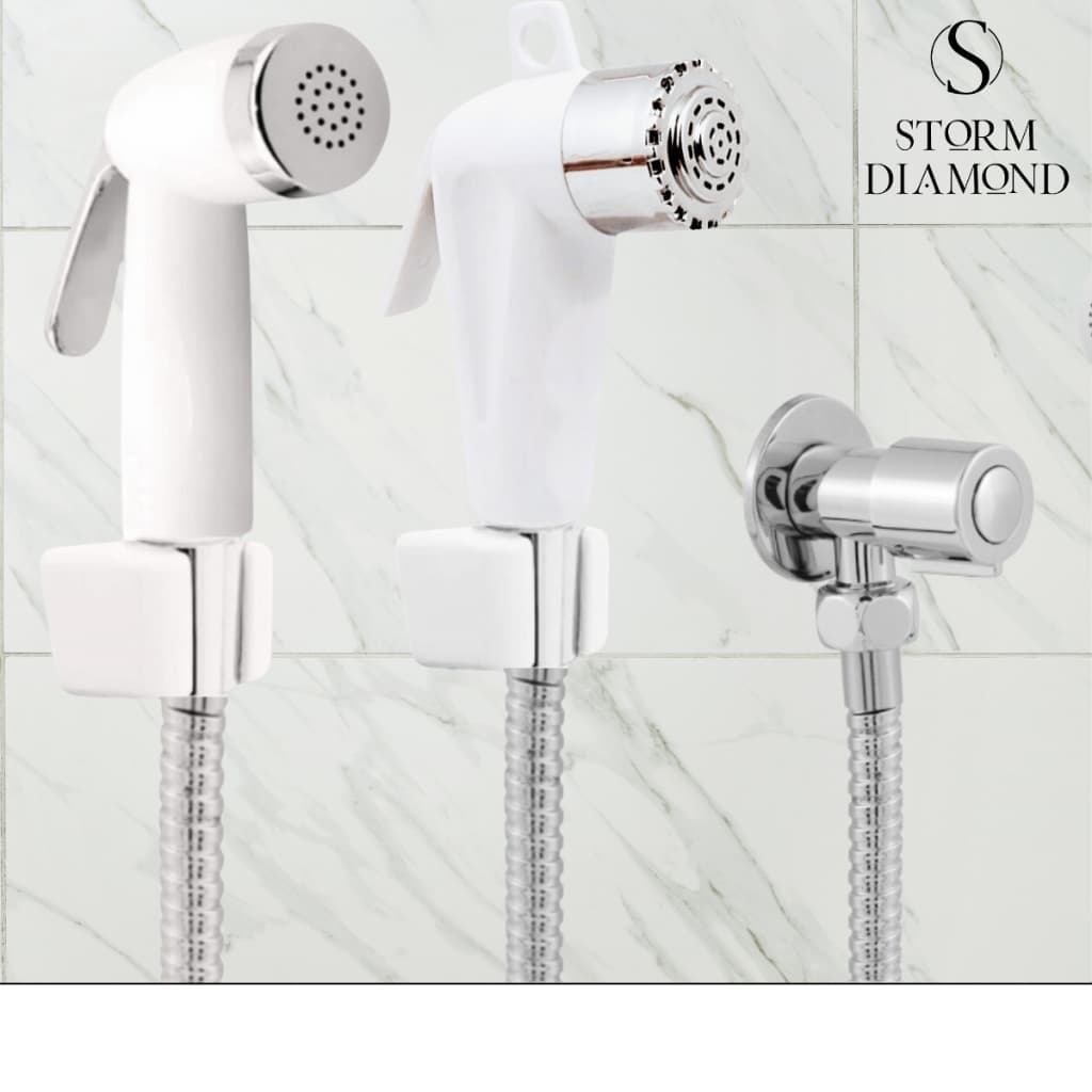 Ducha Higiênica Completa Com Registro + Gatilho Top Branco + Engate Flexível Aço Inox + Suporte