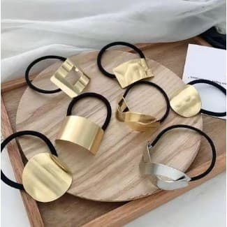 Cordas de cabelo para mulheres e meninas, círculo de metal, gótico, punk, cor dourada, elástico,