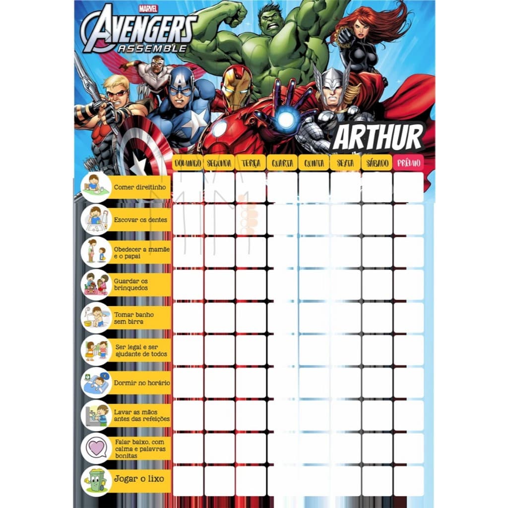 Quadro de tarefas/incentivo Super Nanny Super Herói  Nome Personalizado