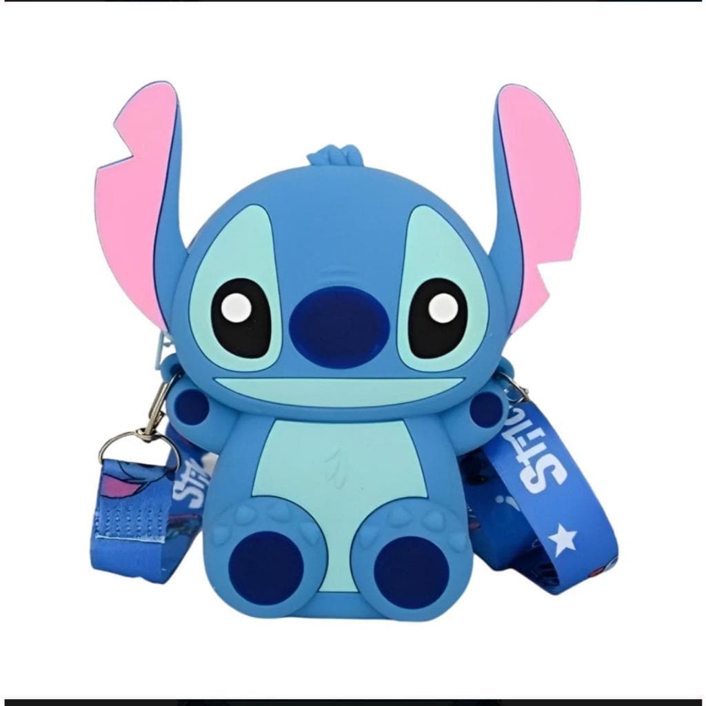 Mini Bolsinha Porta Treco Moedas Lilo Stitch Silicone Cor Azul ou rosa cm alças removivél