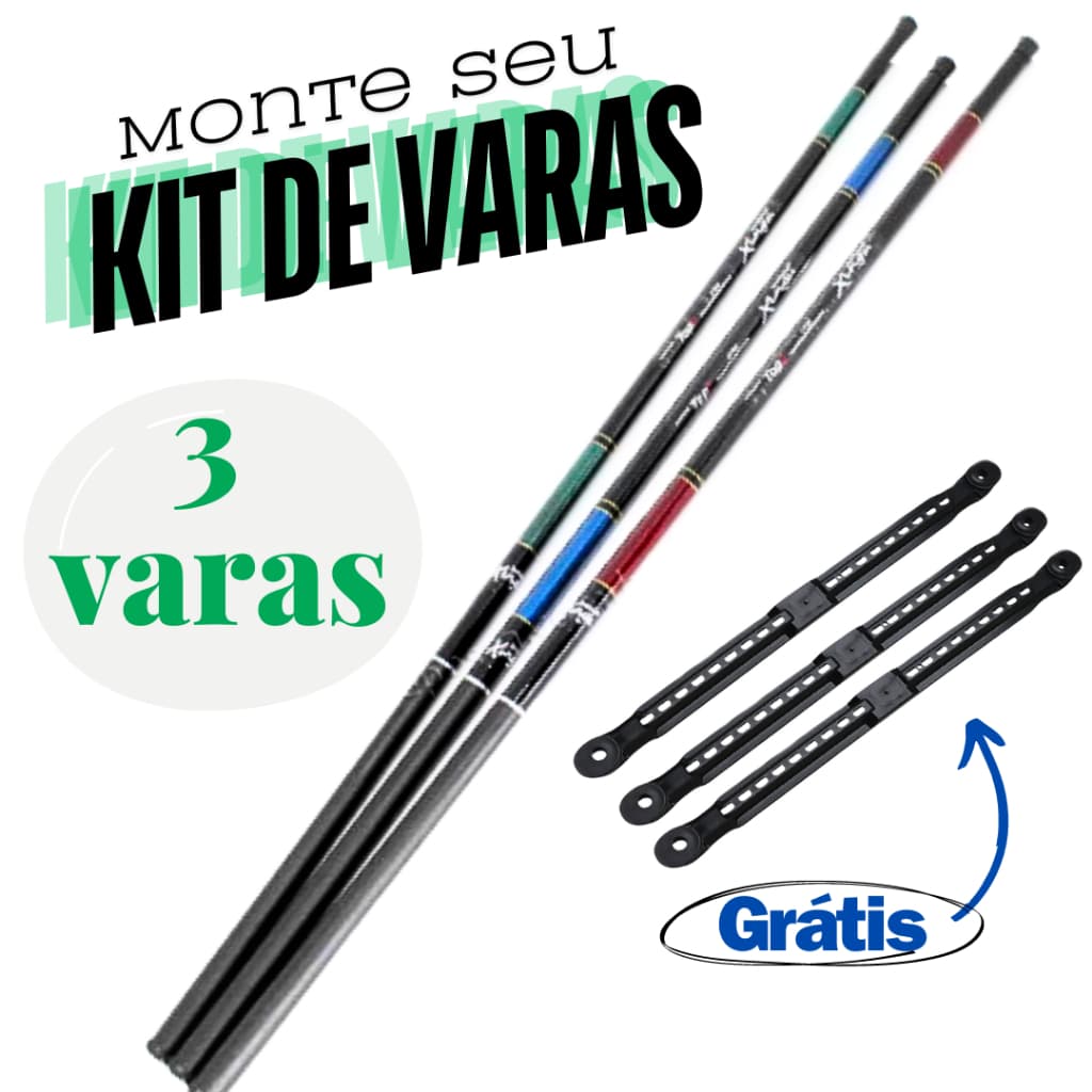 Kit 3 Varas de Pesca 3,30m Telescópicas Caniço de Mão Lisa Enrolador de Linha Pesca Capa Transporte Pescaria Pesqueiro