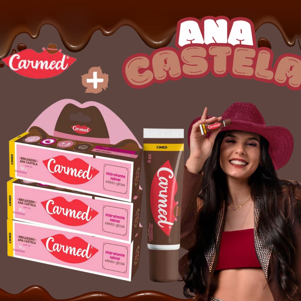 KIT 3x Unidades Hidratante Labial Carmed Brigadeiro Ana Castela com Cor Efeito Gloss 10g