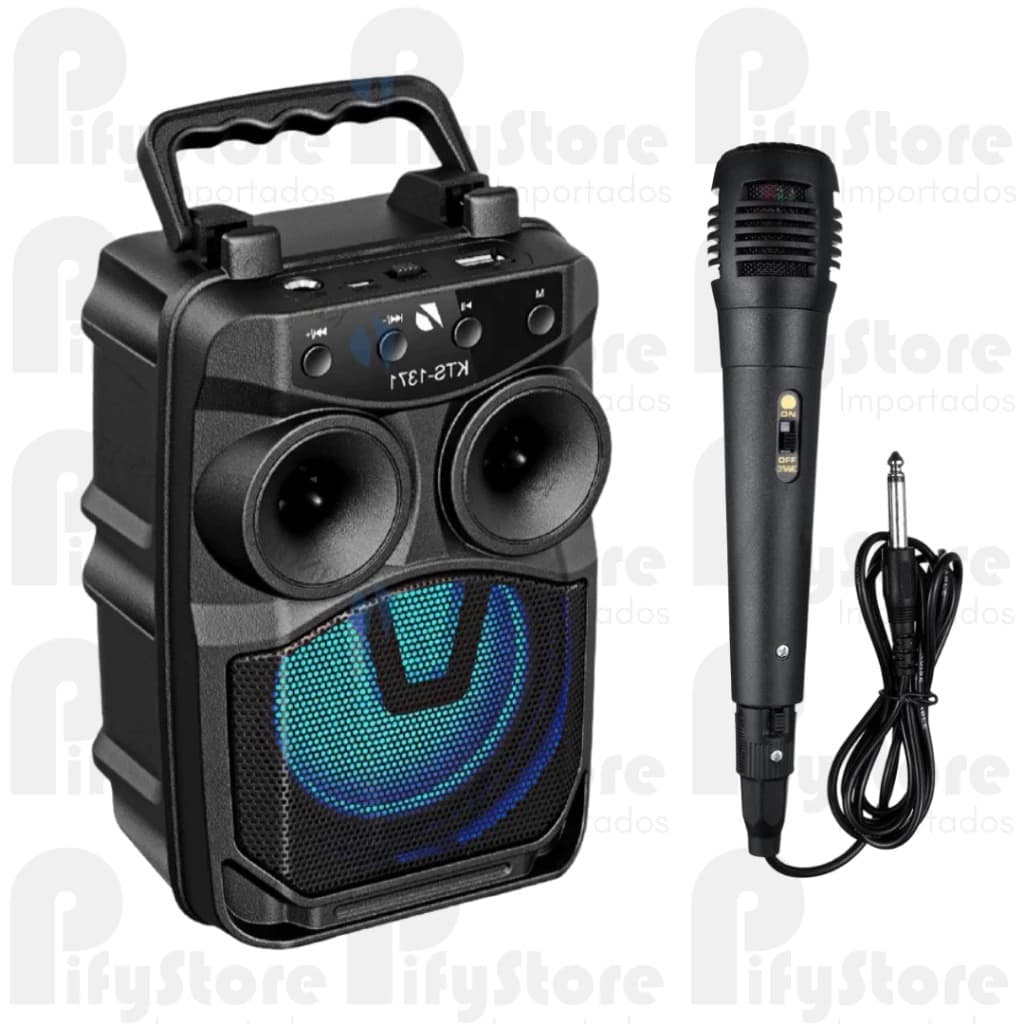 Caixa de Som Amplificada Karaokê KTS 1371 Bluetooth Rádio Fm Recarregável Com Microfone