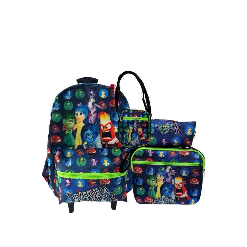 Kit mochila rodinha divertidamente azul tamanho G juvenil escolar envio rápido
