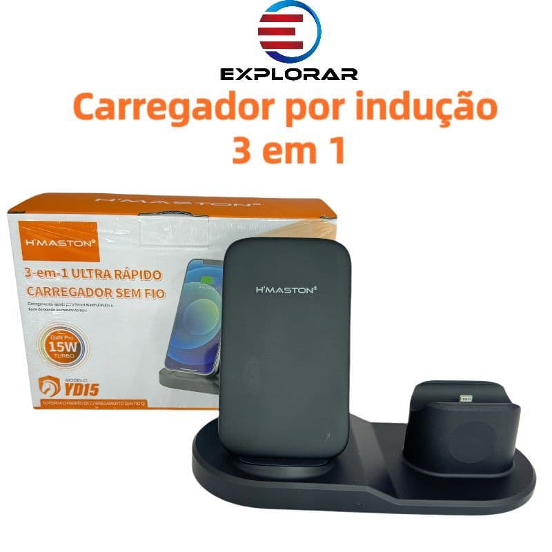 Carregador Sem Fio Por Indução 3 Em 1 iPhone, Apple Watch E AirPods YD15 Marca H´maston