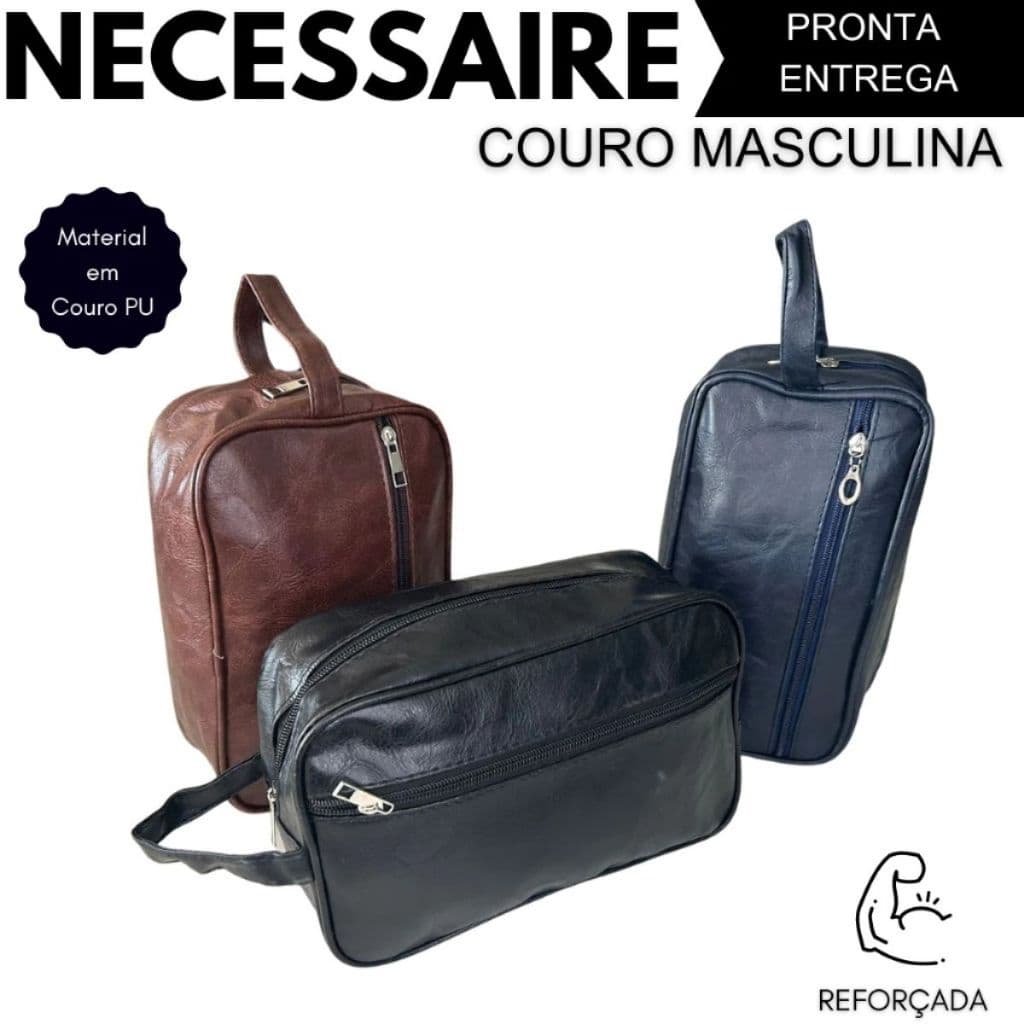 Necessaire Masculina Feminina Alça Lateral Para Organizador de Viagem em Couro