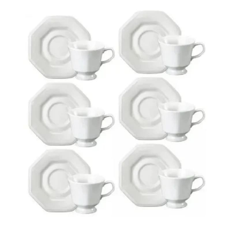 Kit/Jogo 6 Xícaras De Chá Prisma Porcelana Schmidt