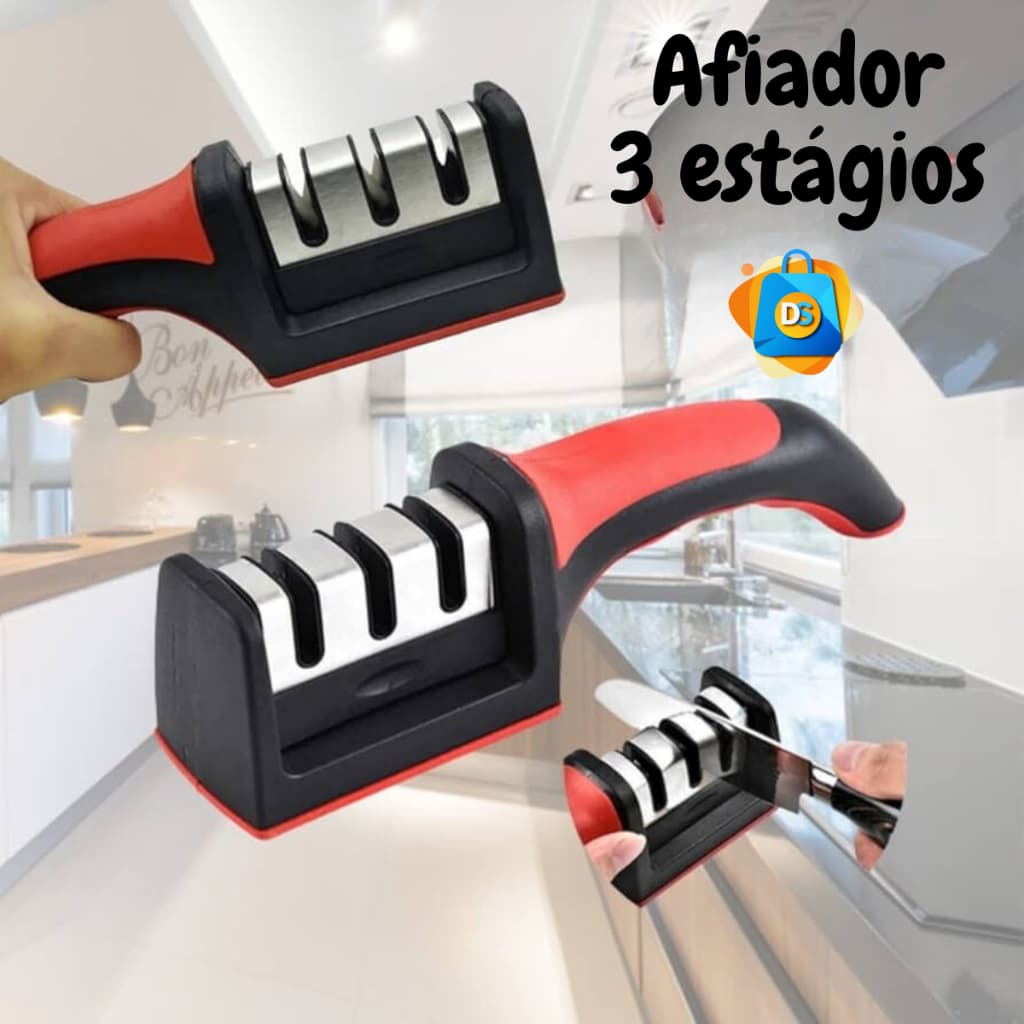 Afiador 3 lâminas Facas Amolador Em Aço Inox Com Cabo