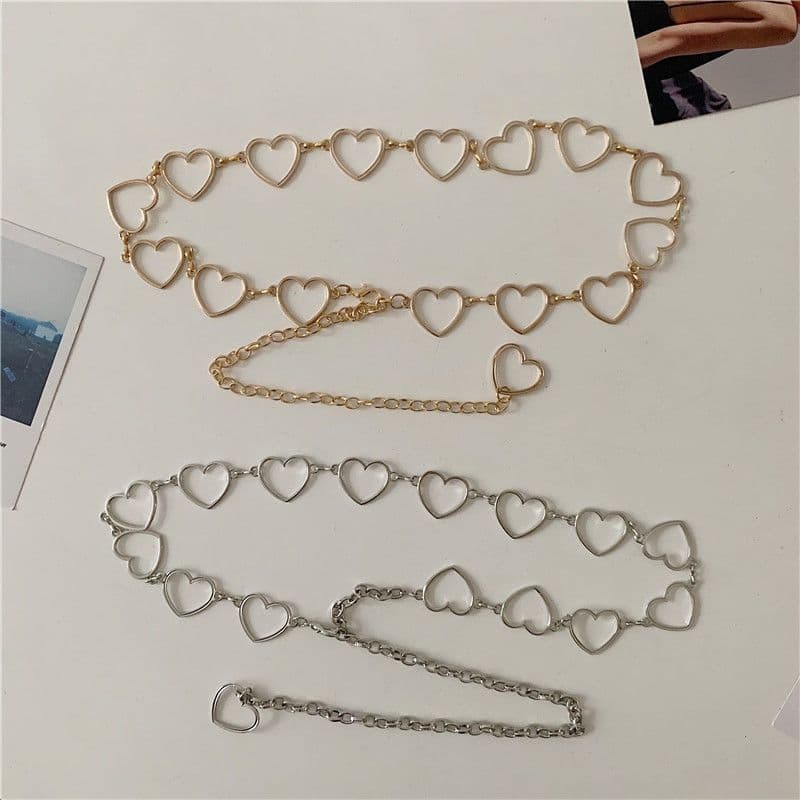 Cinto Metálico Feminino Fashion Metal Deixa De Corrente Coração Estreito Para Cintura Feminina
