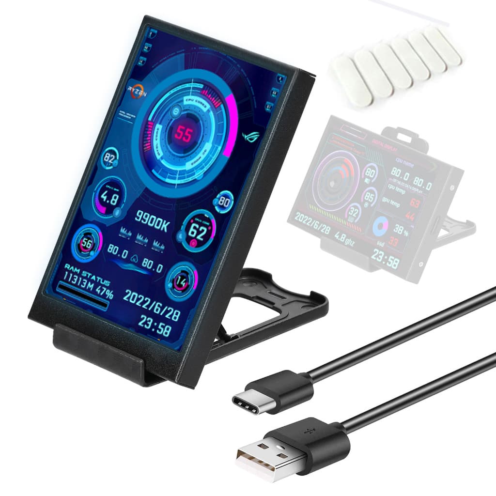 Tela IPS  Tipo C 3,5 polegadas Secundária para PC, CPU, GPU, RAM, Display HDD, 320x480, USB, Monitor