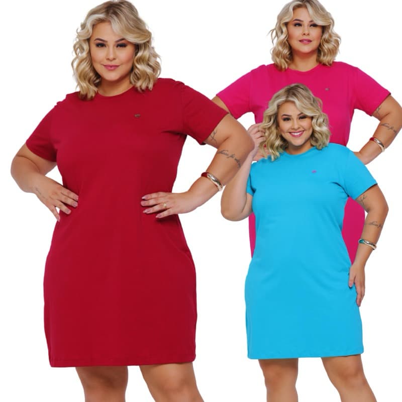 Kit 3 Vestido Feminino Plus Size  Vestido Moda Evangélica Camisetão Camisão Algodão