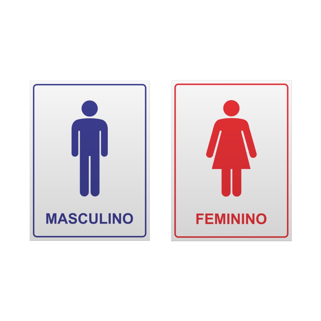 Placa Banheiro Masculino e Feminino 20x15cm – Sinalização WC Plástico com Fita Dupla Face