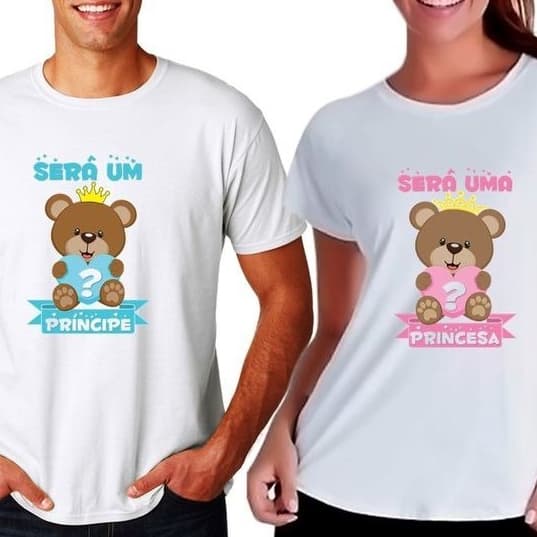 2 Camisetas Personalizadas Chá Revelação  | Toque Macio