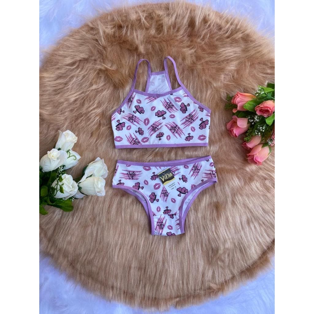 ViDa Store kit calcinha e sutian top nadador infantil juvenil alças finas estampado sortidos