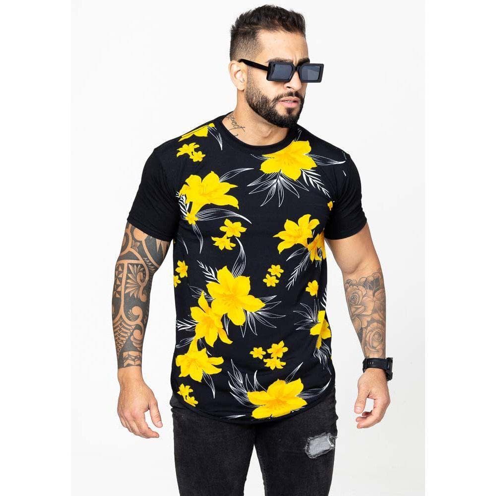 camisetas long line masculino floral estampato otima qualidade