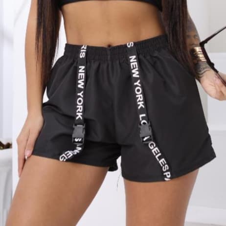 Shorts Feminino Tactel Faixa Letreiro Fivela Moda Casual Praia Academia Esport