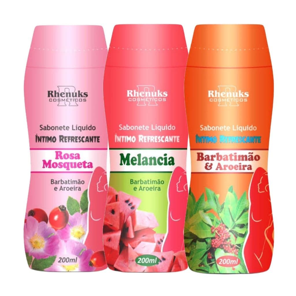 Kit 3 Sabonete Íntimo Refrescante Rosa Mosqueta/ Melância/ Barbatimão 200ml Cada