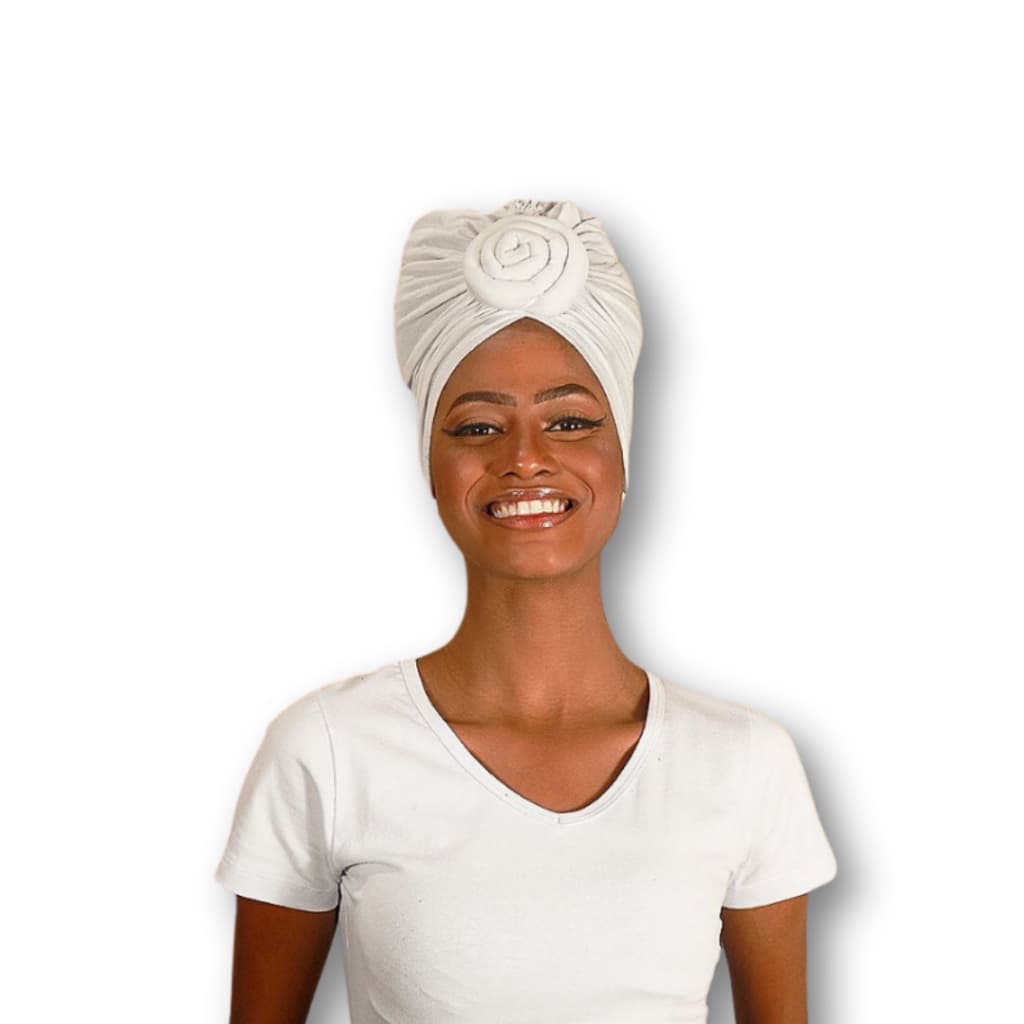 Turbante Flor Multifuncional 3 em 1 Cor Branco Lilica Turbantes