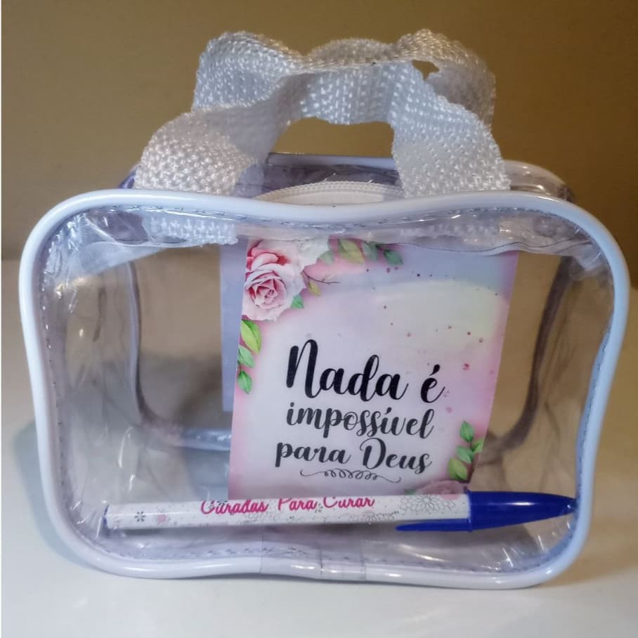 kit 25 Necessaire mini tipo cristal com alça organizadora de maquiagem/lembrancinha 15x12cm