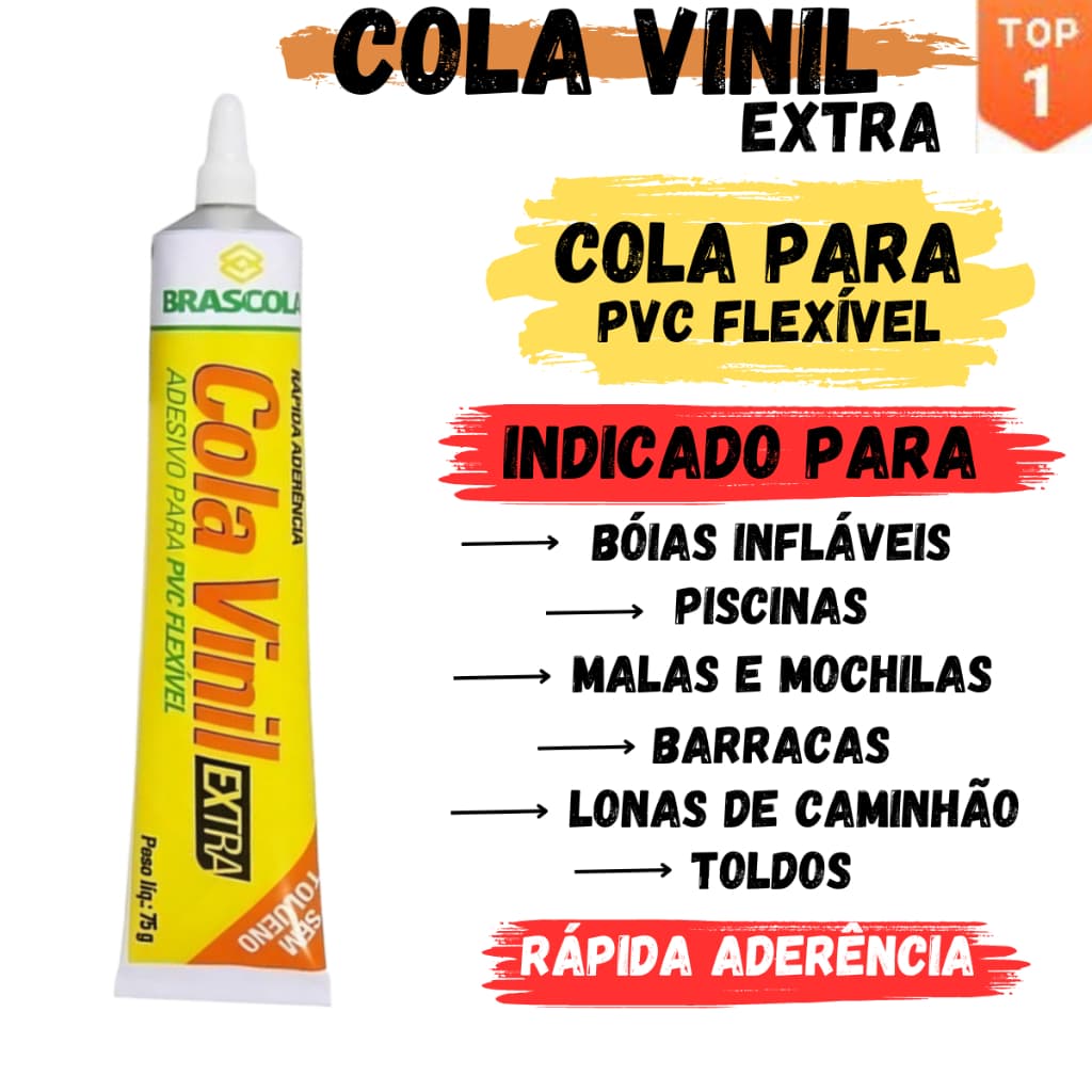 Cola Vinil Extra Brascola 75g - Cola Piscina, Bóias, Barracas Lonas, Malas e Mochilas