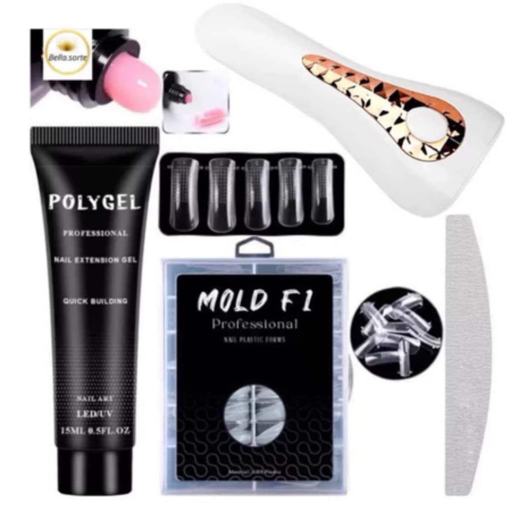 Kit Alongamento Poligel 15g Polygel + Molde F1 + Lixa + Mini Cabine De Touch Portátil 18w Unha