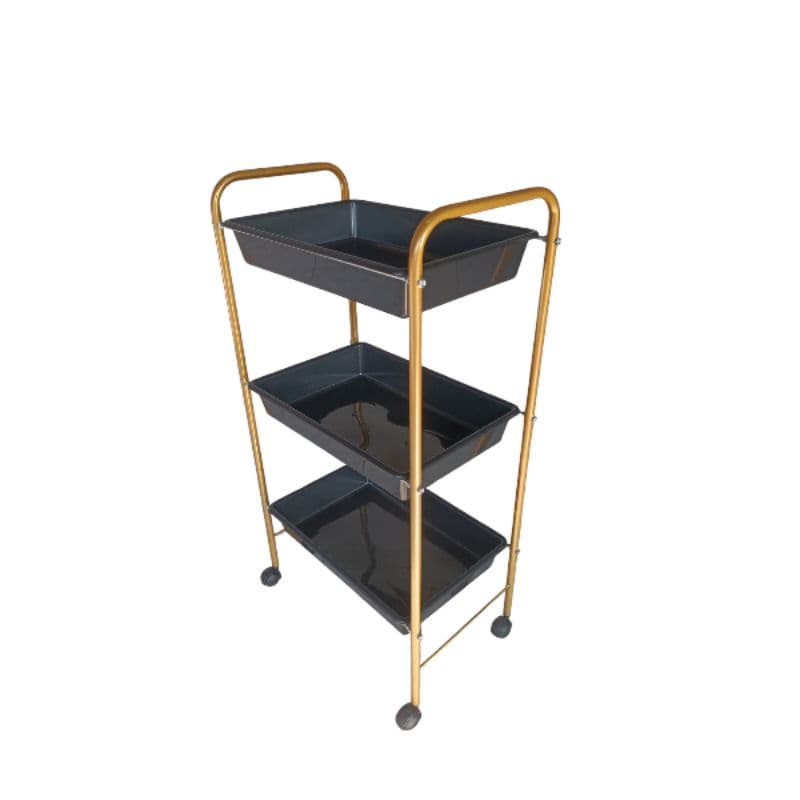 Carrinho Auxiliar 3 Bandejas Dourado e Preto