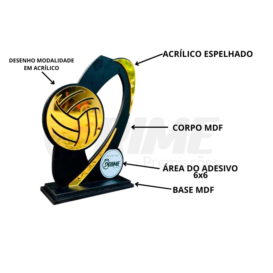 TROFÉU DE VÔLEI EM MDF E ACRÍLICO COM ADESIVO PERSONALIZADO