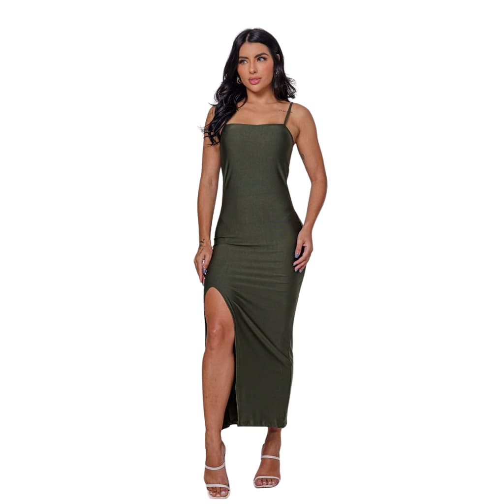 Vestido Elegante Estiloso Festa Alça Fina Moda Unnah Premium Com Fenda Baile