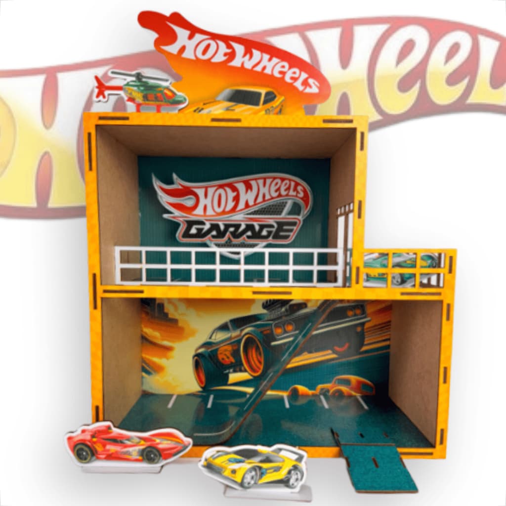 Estacionamento Hot Wheels em MDF Elevado com 2 Andares 35x37cm Vagas Carrinhos
